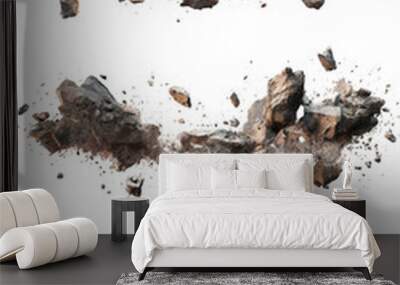 flying debris with dust Isolated on transparent background Wall mural