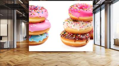 piles of glazed donuts isolated on transparent background Wall mural