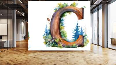 Watercolor alphabet, children book illustration. magic and fantasy fairytale theme. Drop cap. Isolated on transparent background. Wall mural