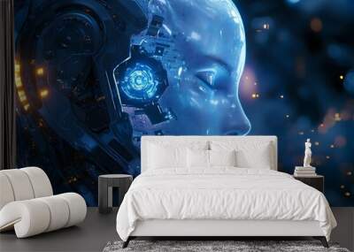 Futuristic Cyborg Portrait Wall mural