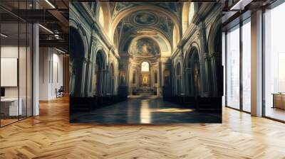 Light Streaming Through Church Interior Wall mural