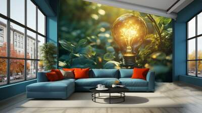 Lightbulb in Nature: A Symbol of Sustainable Energy Wall mural