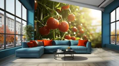 Ripe Tomatoes on Vine in Sunlight Wall mural