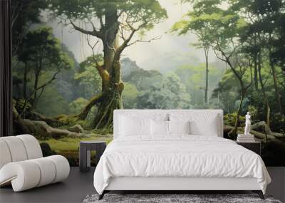 traditional tree in local forest real beauty painting Wall mural