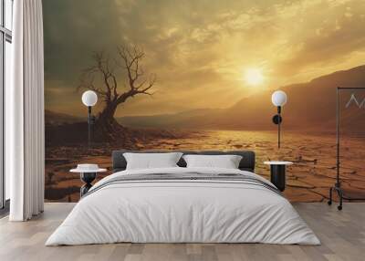 View of hot weather, dry land Wall mural