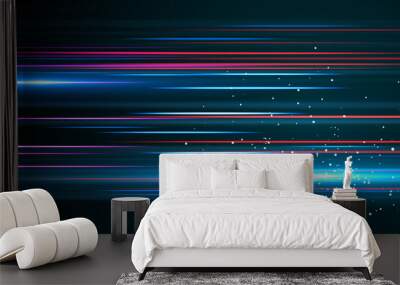 Light and stripes moving fast over dark background. Wall mural