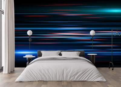 Light and stripes moving fast over dark background. Wall mural