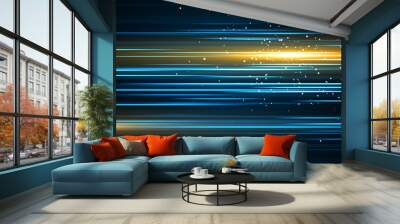 Light and stripes moving fast over dark background. Wall mural