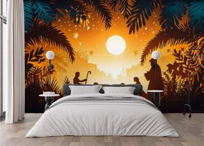 Two paper cut figures stand close together, surrounded by hearts. scene symbolize the universality of love Wall mural