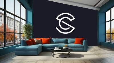 Initial letter C and S, CS, SC, overlapping S inside C, line art logo, vector design Wall mural