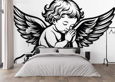 Baby angel praying line art vector illustration Wall mural