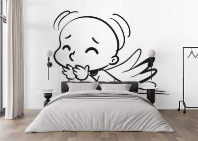 Baby angel praying line art vector illustration Wall mural