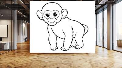 Baby Chimpanzee line art vector illustration Wall mural