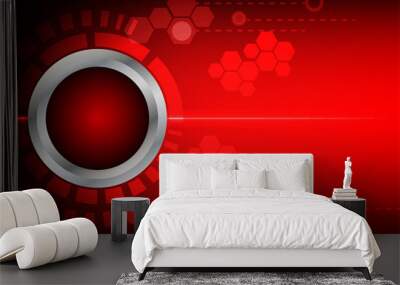 abstrack button red technology and light on red background Wall mural