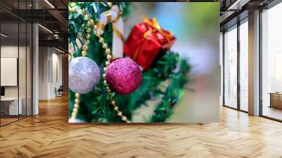 Christmas tree with decorations on a special background blur. Wall mural