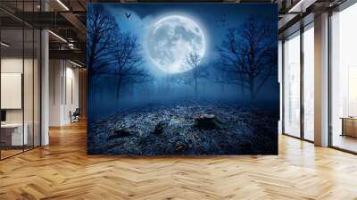 Halloween Day of the death in the night forest dark fantasy scene with moon Wall mural