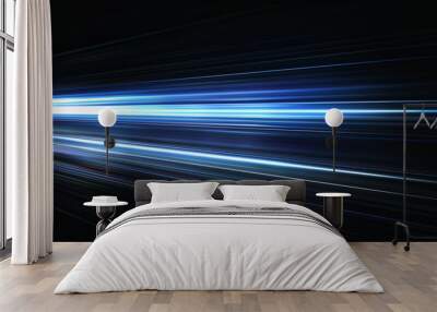 A blue light background creating a sense of movement and energy. Blue energy orderly technological straight lines forming a high-speed dynamic visual effect in a futuristic wallpaper design.  Wall mural