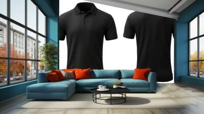 Blank black front and back polo T-Shirts Mockup template isolated on transparent background,	polo shirt design presentation for print.
 Wall mural