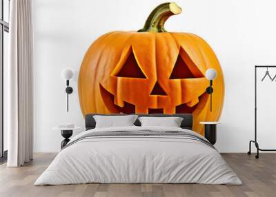 Carved halloween jack o lantern pumpkin isolated on transparent background Wall mural