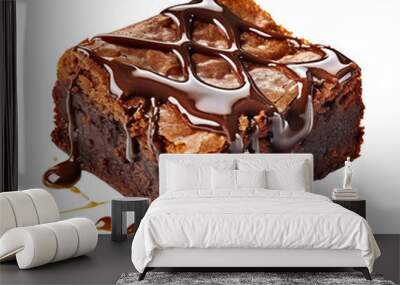 Gorgeous chocolate brownie isolated on transparent background, dark chocolate brownie, generative ai Wall mural