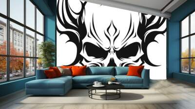 Horned Demon Skull vector illustration isolated on white background,Monochrome design, Line Art Wall mural