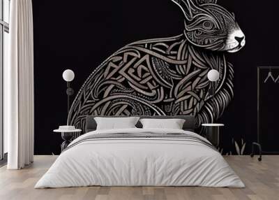 Illustration of Gaelic design bunny, Generative AI illustration Wall mural