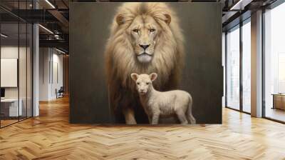 The Lion and the Lamb. Religious Christian symbolism. Christianity symbols, a lion and a lamb sitting together. generative ai
 Wall mural