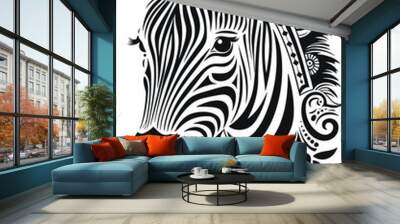 Zebra head vector illustration isolated on white background, tattoo style design
 Wall mural