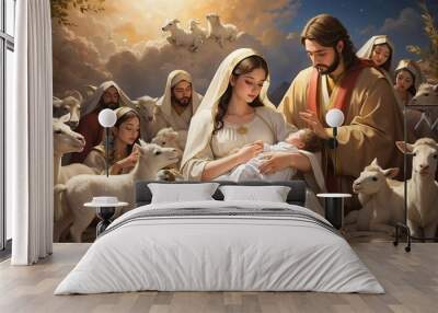 Nativity Scene with Spectators and Animals Wall mural