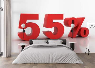 3d rendering of a 55 percent discount in red letters on a white Wall mural