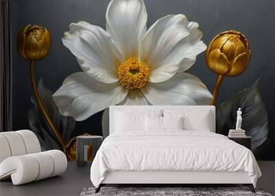 White flower Generative AI Wall mural