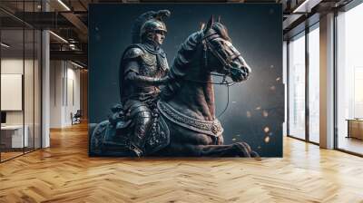 Alexander the Great Mounted on his Steed Horse. Battle in Ancient Times. Generative AI Wall mural