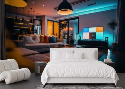 Expensive smart home with advanced technology in a modern environment with bright lighting. Generative AI Wall mural