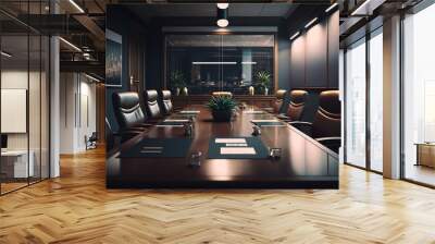 Luxurious and modern conference board room with chairs and table. Generative AI Wall mural