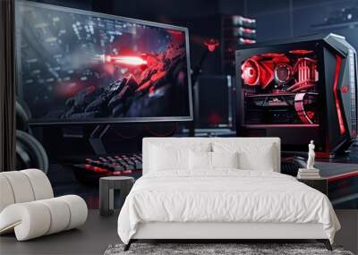 Modern gaming PC computer setup desktop powerful background wallpaper AI generated image Wall mural