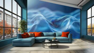 Blue and white abstract background with flowing wave pattern. Wall mural