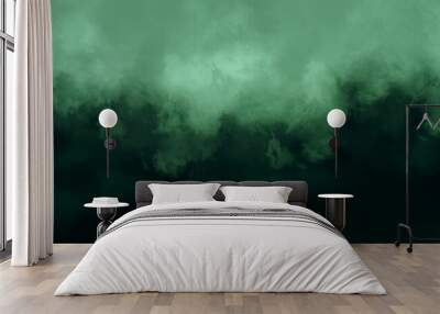 Black dark greenish blue dramatic night.Black green abstract pattern watercolor background.  Wall mural