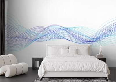 Purple green blue wavy tech lines abstract white background illustration. Abstract technology lines backgrounds by wave lines background. Curve modern pattern. Wall mural