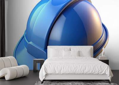 Blue construction helmet 3d isolated on transparent background Wall mural