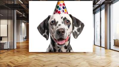 Cute dalmatian dog with party hat isolated on transparent background Wall mural