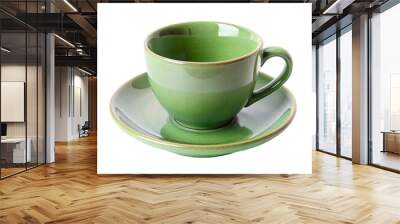 Empty green cup and saucer Isolated transparent background. Wall mural