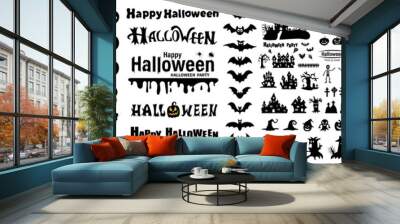 Big set of silhouettes of Halloween on a white background. Vector illustration Wall mural