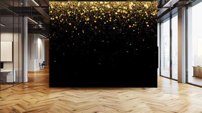 Festive vector background with gold glitter and confetti for christmas celebration. Black background with glowing golden particles. Wall mural