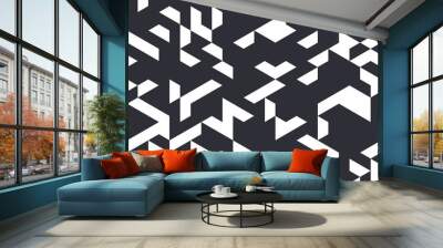 Irregular vector black and white abstract geometric pattern with triangles and hexagons Wall mural