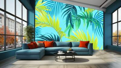 Tropical pattern with green palm leaves. Summer vector background or textile illustration. Wall mural