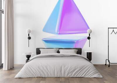 3d pyramid shape, holographic geometric shape isolated on transparent background Wall mural