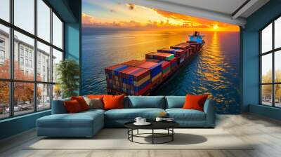 Container cargo ship in the sea, import export commerce transportation and logistic Wall mural