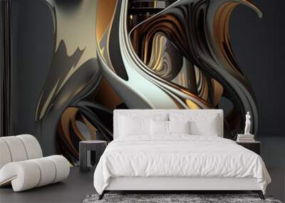 mystical biomorphic abstraction created from the metal of gold and carbon Wall mural