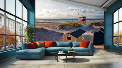 beach with huts Wall mural