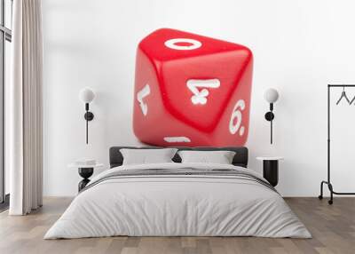 A single red ten-sided die, on white Wall mural